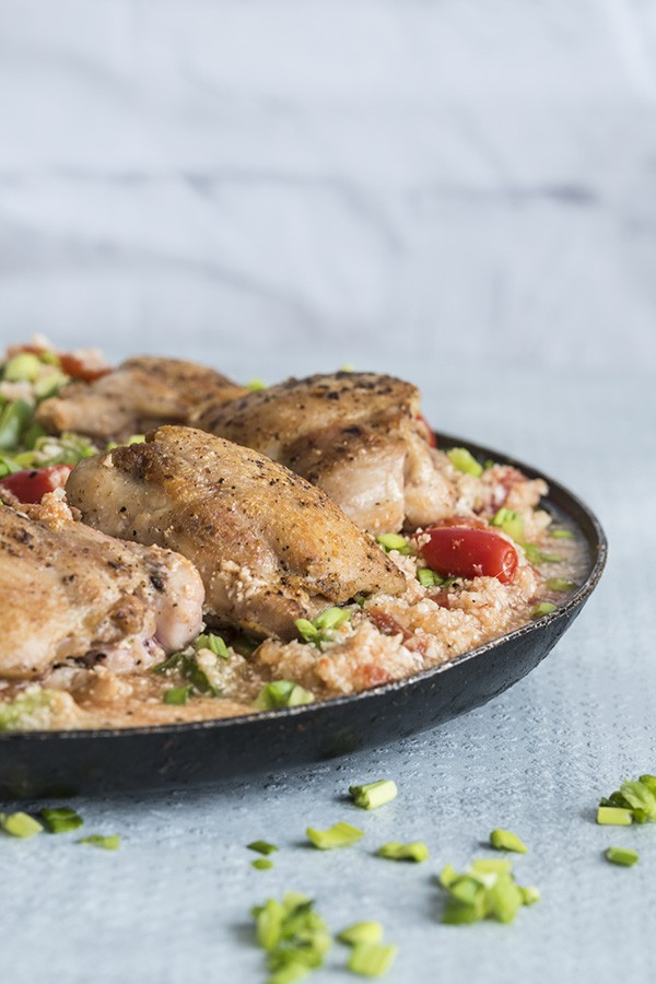 Low Carb One-Pan Chicken Thighs with Cauliflower Rice