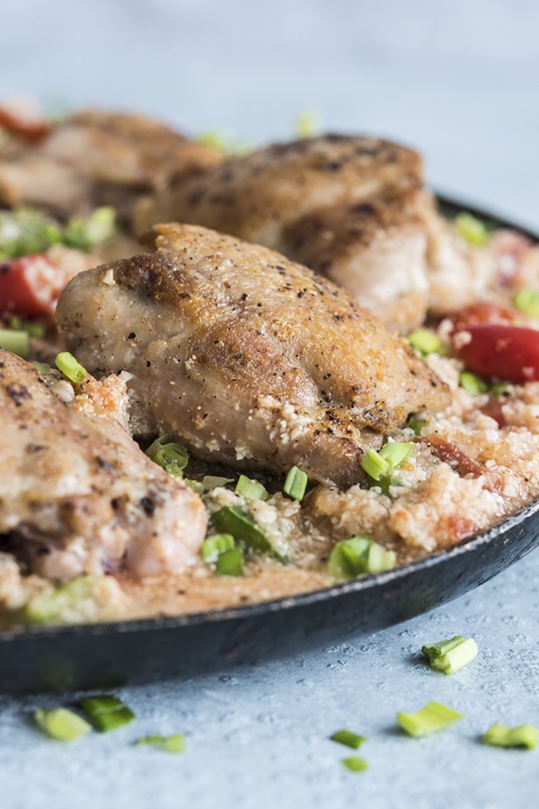 Low Carb One-Pan Chicken Thighs with Cauliflower Rice