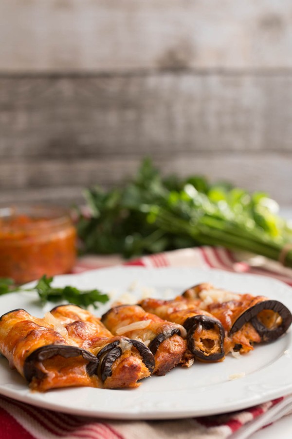 Low Carb Cheesy Baked Eggplant Rolls