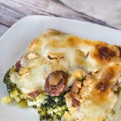 Keto Sausage and Broccoli Cauliflower Gratin