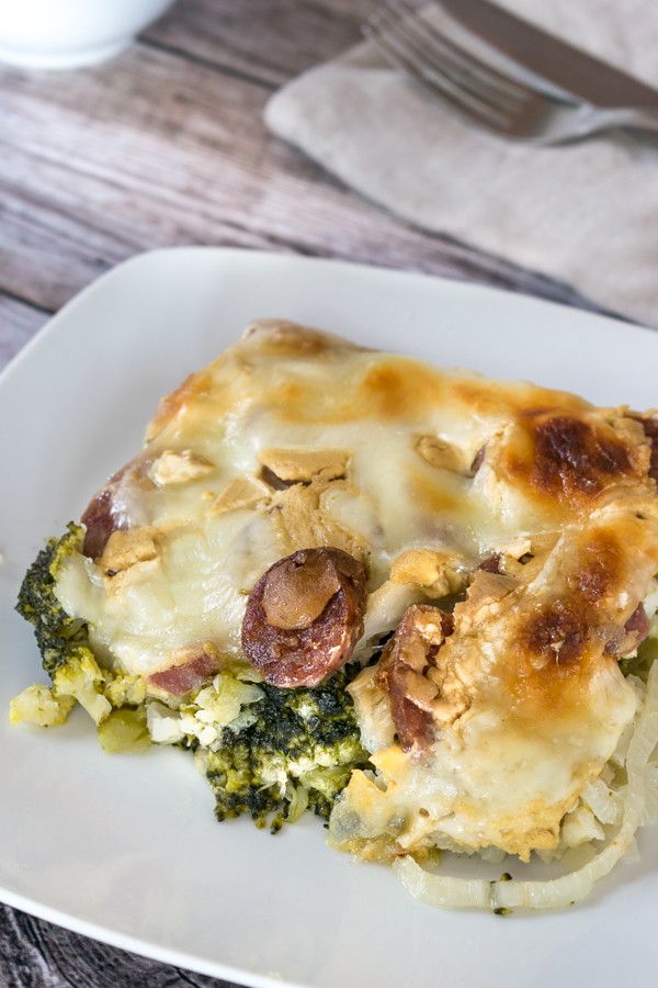 Keto Sausage and Broccoli Cauliflower Gratin