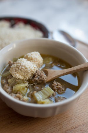 Keto Pork and Kale Soup with Sesame Fat Bombs