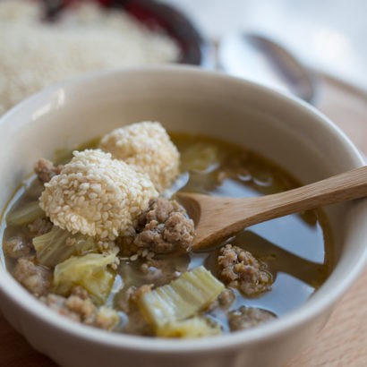 Keto Pork and Kale Soup with Sesame Fat Bombs