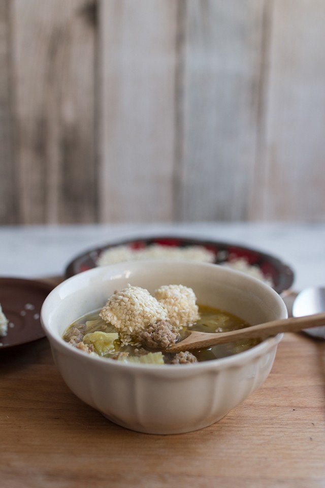 Low Carb Pork and Kale Soup with Sesame Fat Bombs