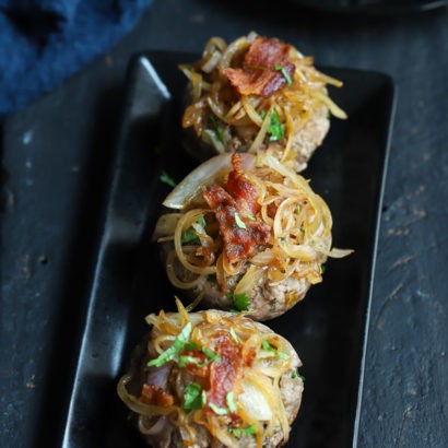 Keto Bacon Lamb Burgers with Fried Onions