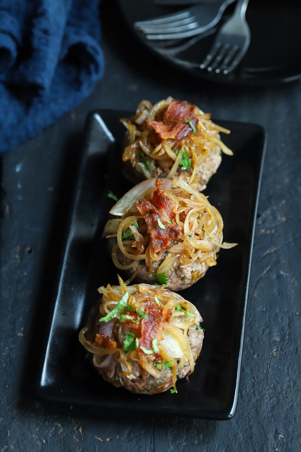 Keto Bacon Lamb Burgers with Fried Onions