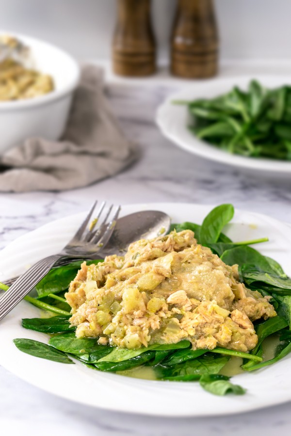 Low Carb Cheesy Tuna Casserole with Spinach