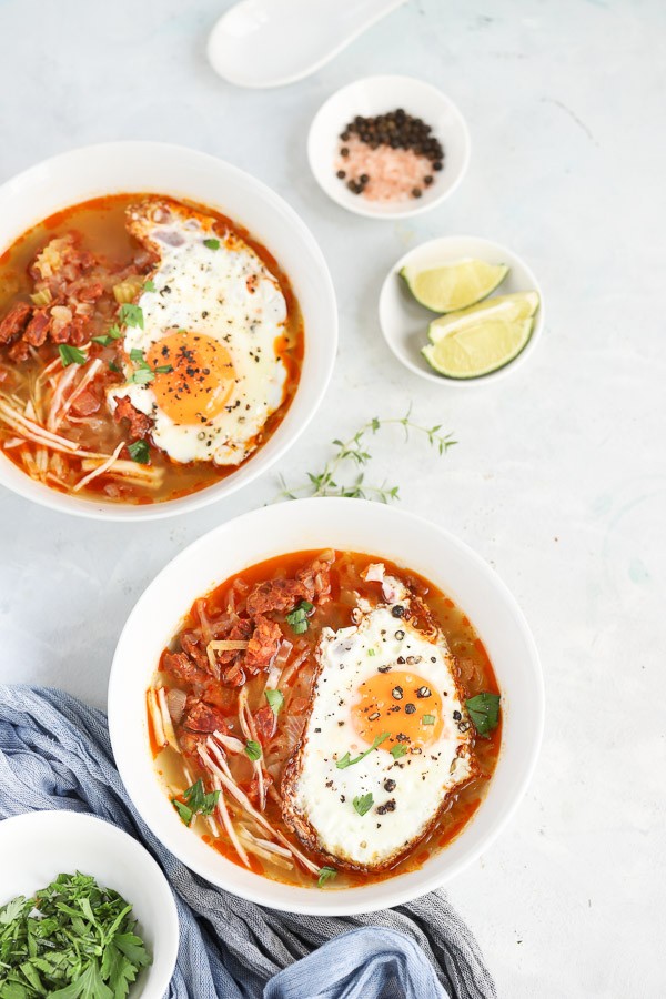 Keto Chorizo Cabbage Stew with Fried Egg