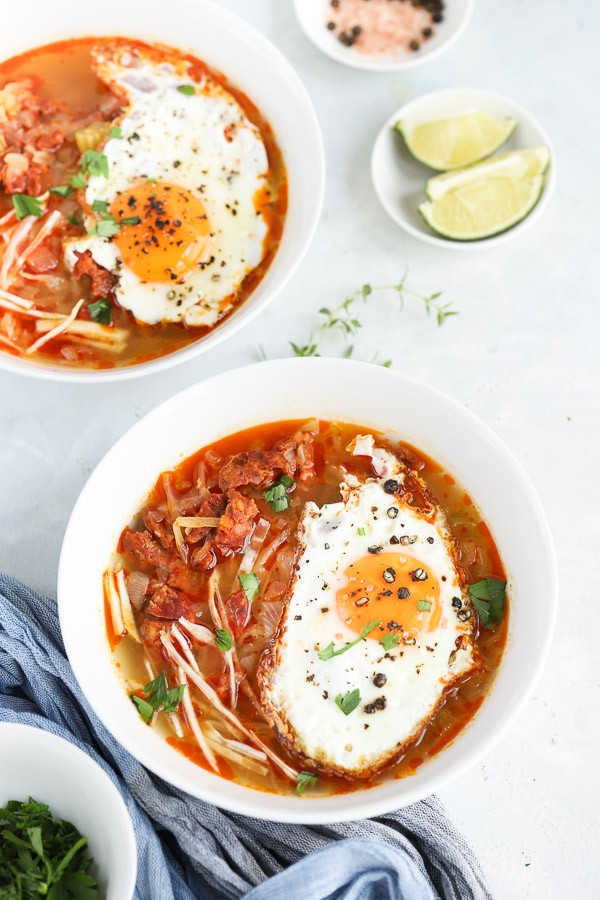Low carb Chorizo Cabbage Stew with Fried Egg