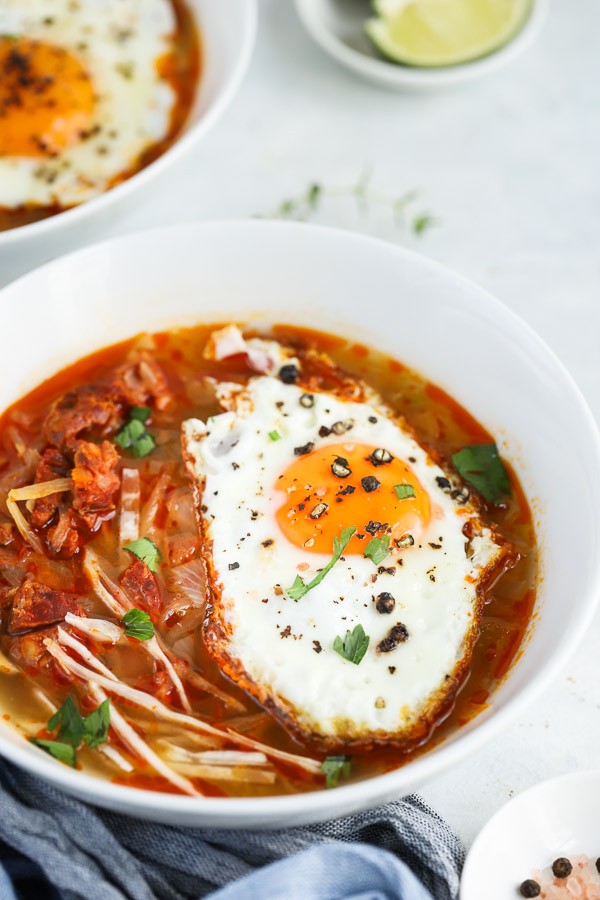 Keto Chorizo Cabbage Stew with Fried Egg