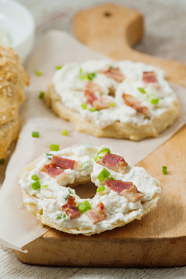 Low Carb Bagels with Bacon Scallion Cream Cheese