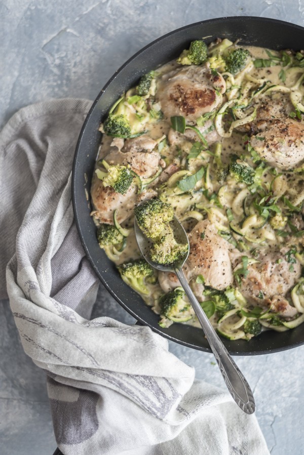 Low Carb Chicken Broccoli Alfredo Zoodles