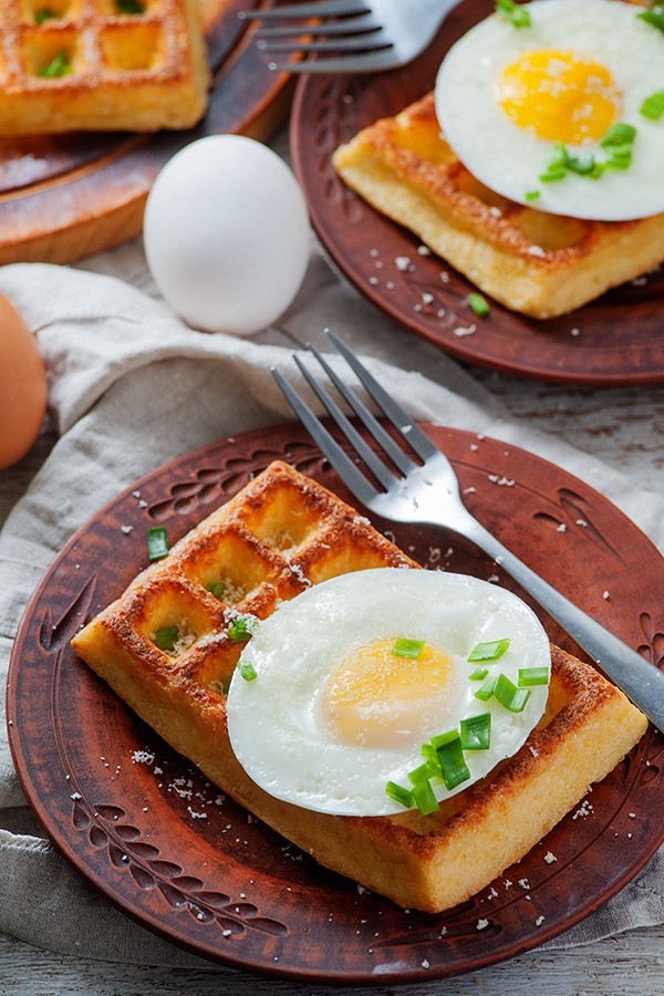 Keto Cauliflower Waffles with Fried Eggs