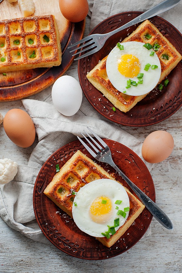 Low Carb Cauliflower Waffles with Fried Eggs