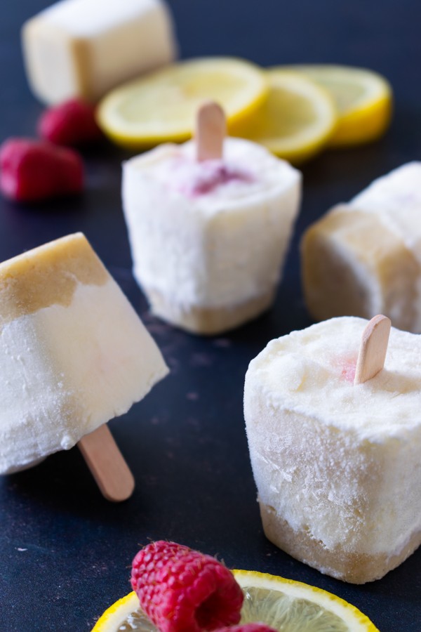 Low Carb Mini Lemon Raspberry Cheesecake Popsicles