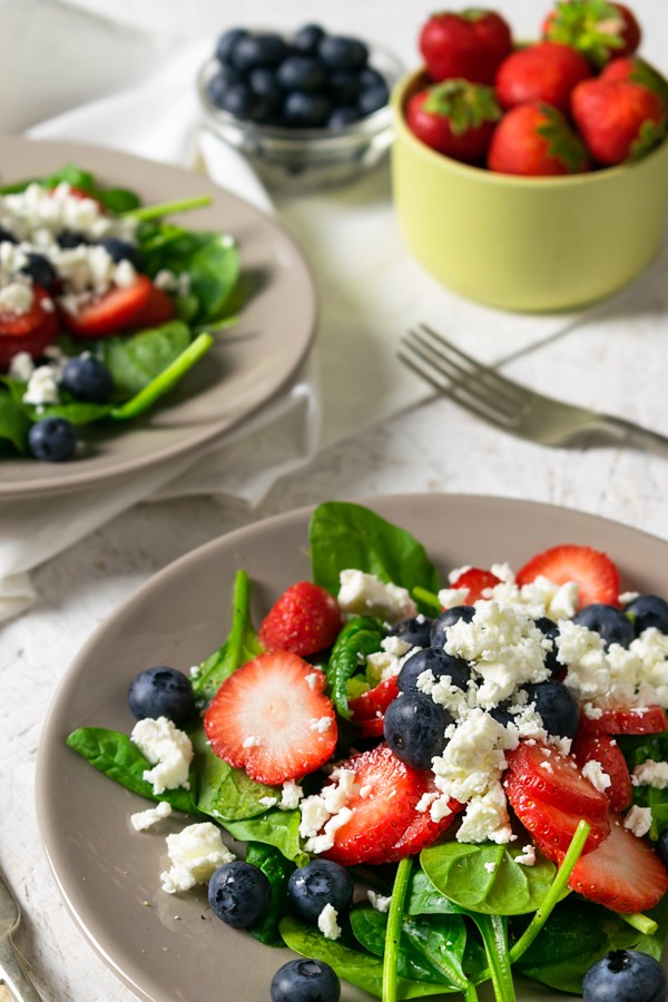 Keto Summer Berry Spinach Salad with Feta