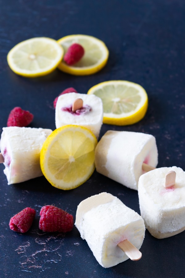 Keto Mini Lemon Raspberry Cheesecake Popsicles