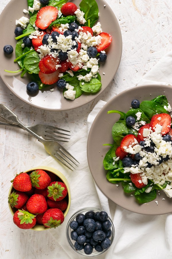 Keto Summer Berry Spinach Salad with Feta