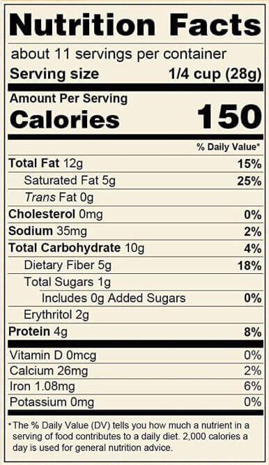 coconut cashew nutrition label